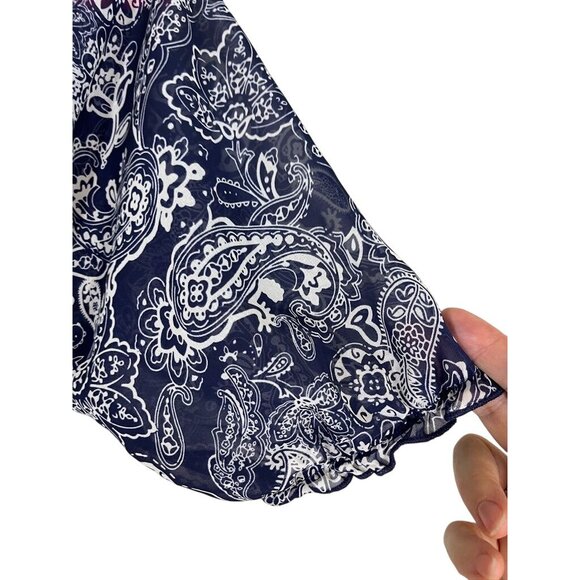 Retro Floral Lace Sheer Top L Blue Coastal Preppy Boho Western Nautical 80s - Picture 4 of 12